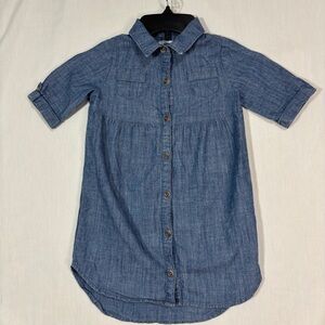 Old Navy Denim Chambray Shirt Dress Girls 5T 3/4 Sleeve Western Cowgirl Casual